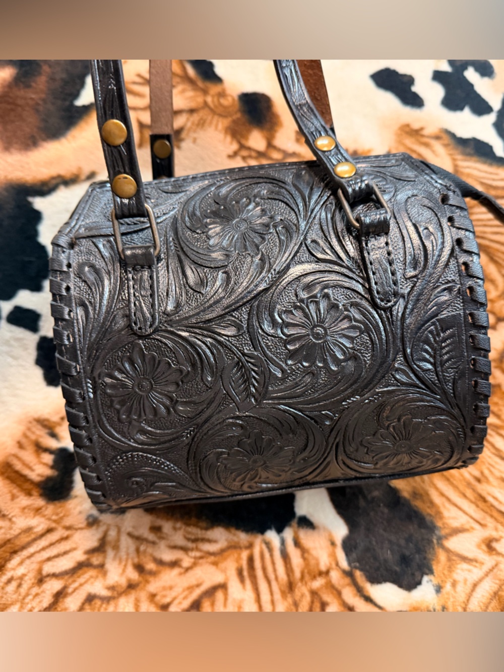 MiniTooled Speedy Floral Leather Handbag in Black